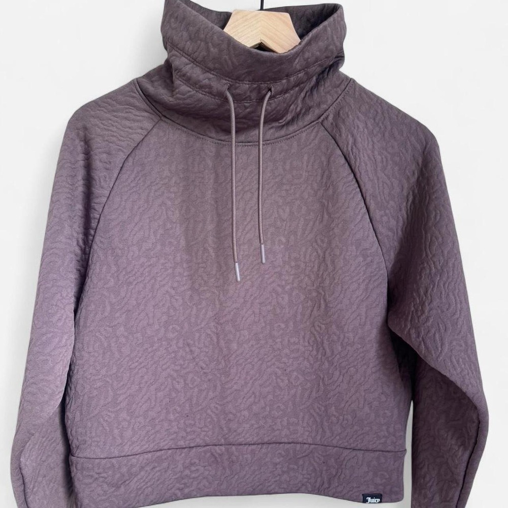 Juicy Couture Sport Mauve Purple Quilted Cowl Neck Cropped Hoodie S
